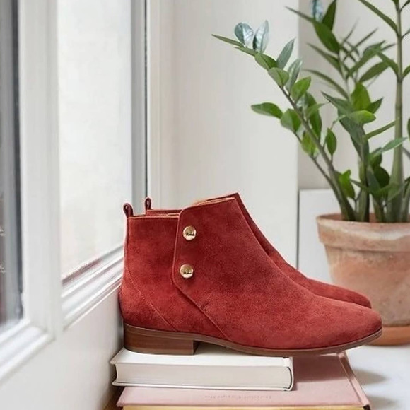 Sezane Women’s Camille Low Red Burgundy Suede Bootie Boot Size 38 7 - Picture 1 of 9